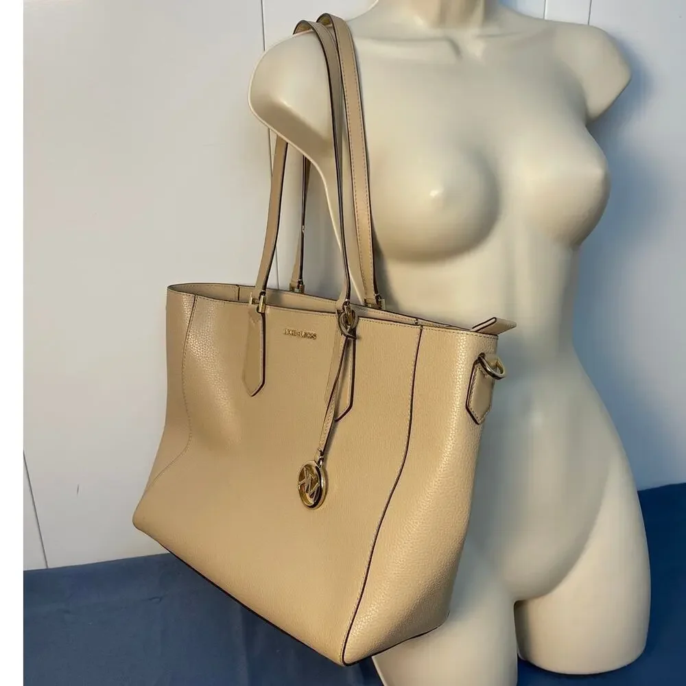 Michael‎ Kors Kimly Large Bonded Tote Bag Beige Pebbled Leather 35H9GKFT9T